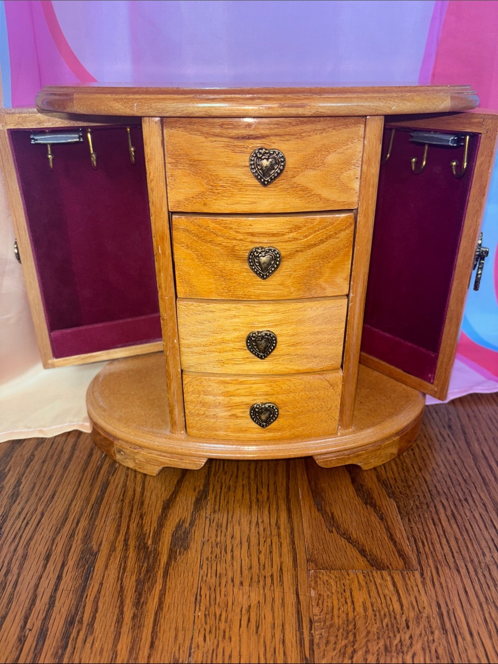 Wooden Heart-Accent Jewelry Organizer - Light Brown